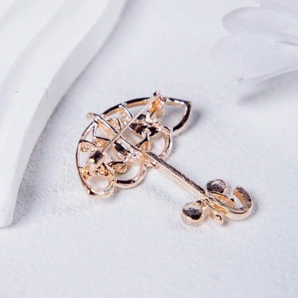 Cat’s Eye and Rhinestone Umbrella Brooch